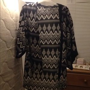 A black and white patterned kimono